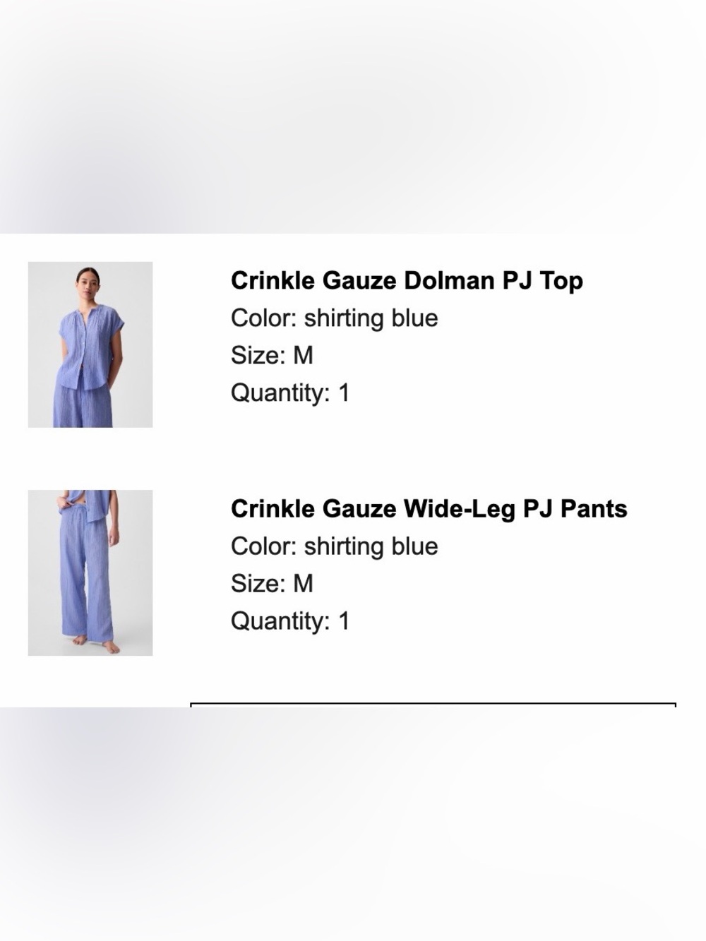 NWT - Gap Crinkle Gauze Dolman PJ Set - Top & Bottom sz M - linen blend Chambray - Picture 2 of 15